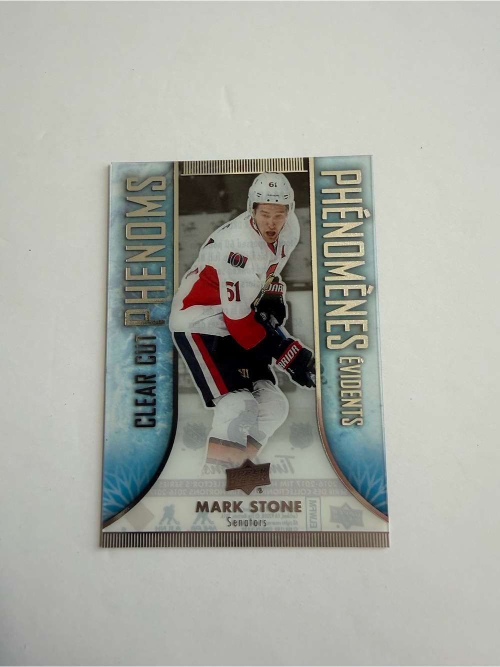 Mark Stone Clear Cut Phenoms Hockey Card - White, Red, Navy